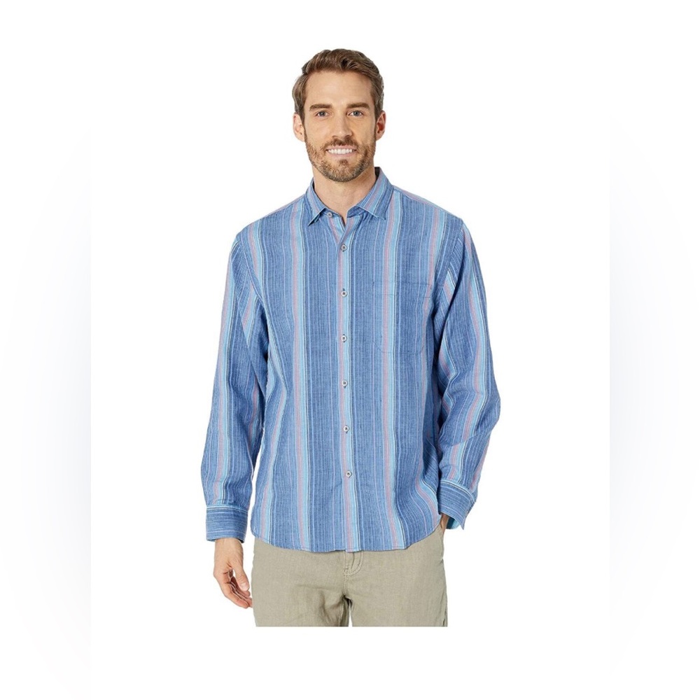Tommy Bahama Corsica Stripe Linen Long-Sleeve, XL, NWT, stretch in Kingdom Blue